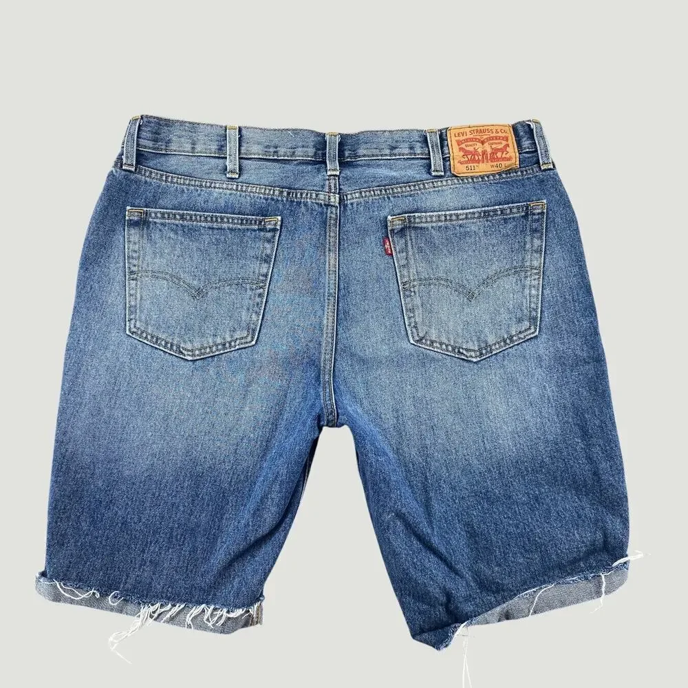 Levi’s 511 Cut Off Denim Shorts Distressed Raw Hem W40 Blue Jean Shorts
